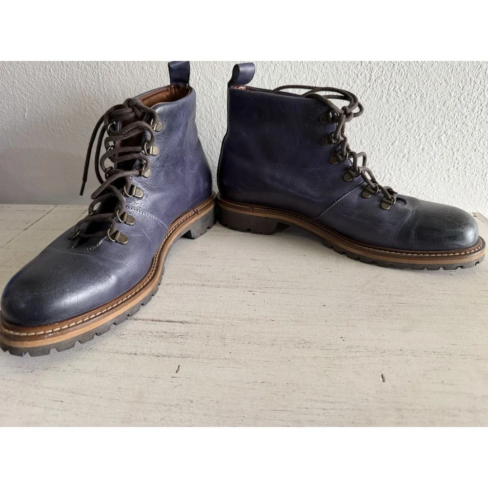 Massimo Matteo Italian Men's Ankle Boot Lace Up Navy Blue Gray‎ Size 8 M GUC